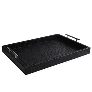 Black Leather Alligator Tray with Handles