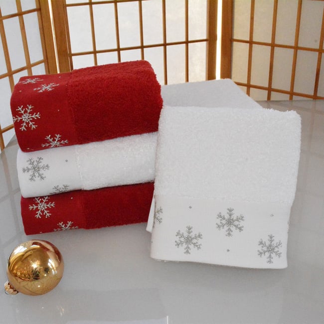 Depera Snowflakes Embellished Turkish Cotton 2-piece Hand Towel Set - 16x28 inches