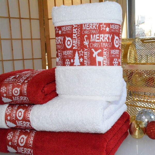 Enchante Merry Christmas Embellished Turkish Cotton 2-piece Towel Set