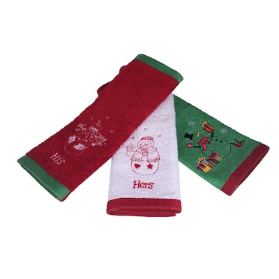 Enchante His and Hers Snowman Embroidered Turkish Cotton Washcloths (Set of 3) - Washcloths 12 x 12
