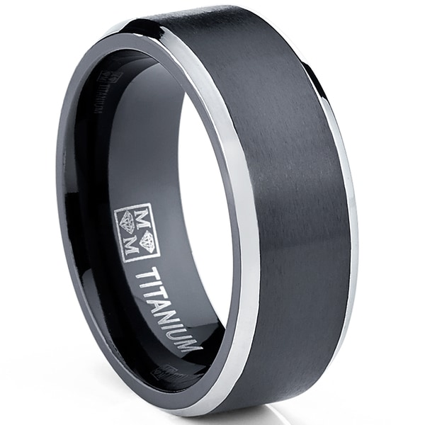 Shop Oliveti Titanium Two Tone Black Brushed Comfort Fit Mens Ring With Beveled Edges Free 3317