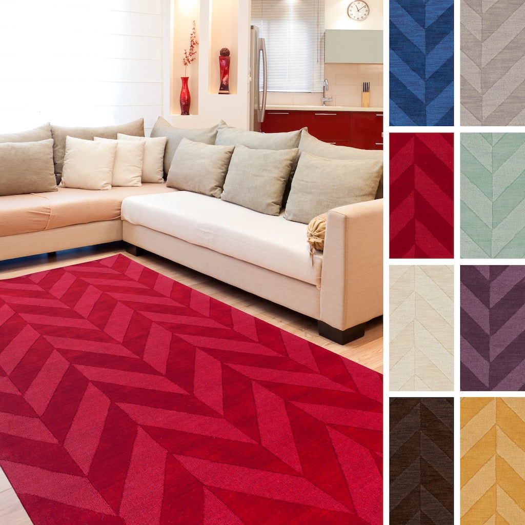 Hand-Woven Ann Tone-on-Tone Zig-Zag Wool Rug (10' x 14')