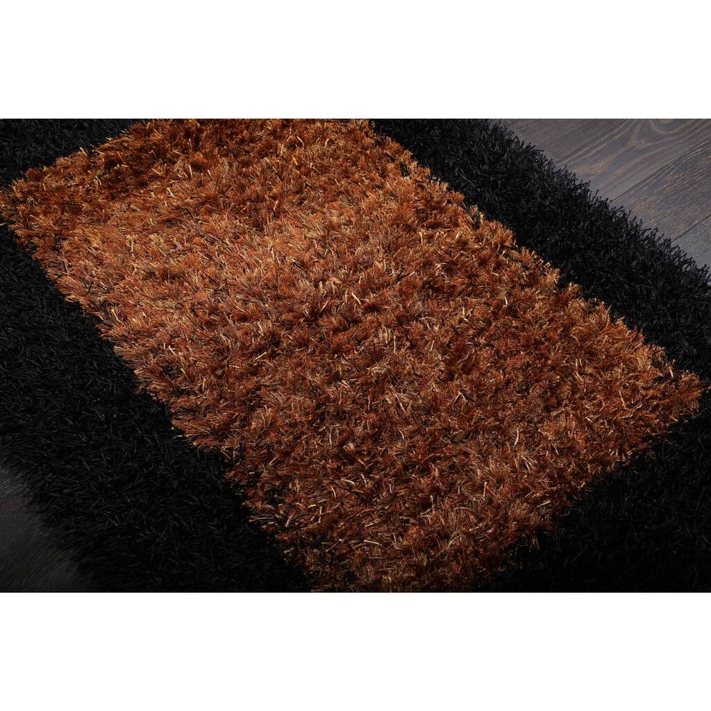 Handmade Brown/ Black Shag Rug