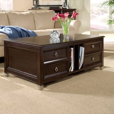 Darien Transitional Burnt Umber Rectangular Lift Top Coffee Table with Casters