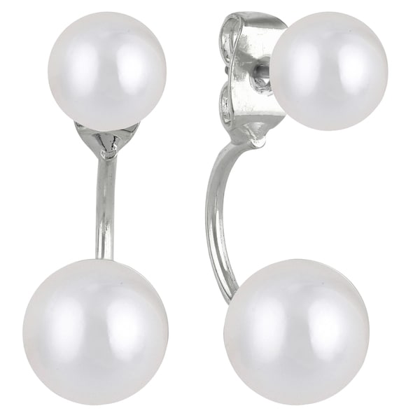 Roman Duets Front back Faux Pearl Crystal Bow Stud Dangle Earrings