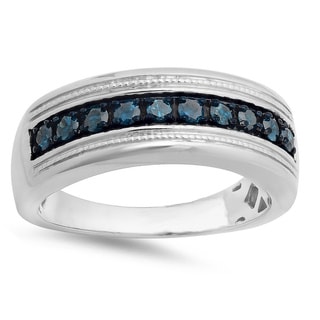 elora mens sterling silver 12ct tdw round blue diamond wedding ring - Mens Wedding Ring With Diamonds elora mens sterling silver 12ct tdw round blue diamond wedding ring - Mens Wedding Ring With Diamonds