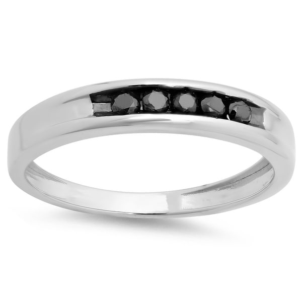 Sterling Silver 1/4ct TDW Black Diamond Mens Channel set Wedding Ring