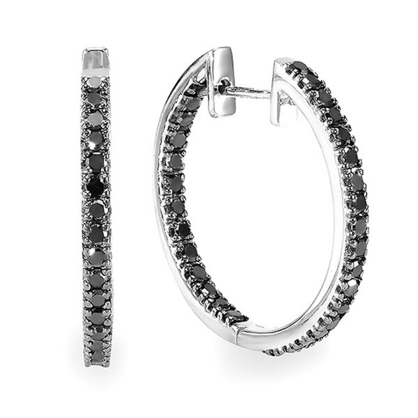 Sterling Silver 1 1/4ct TDW Black Diamond Hoop Earrings - 16810783 ...