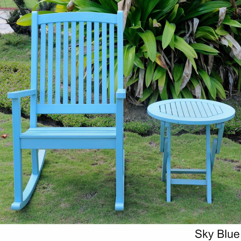 International Caravan Royal Fiji Painted Acacia Rocking Chair and Side Table Set - Blue
