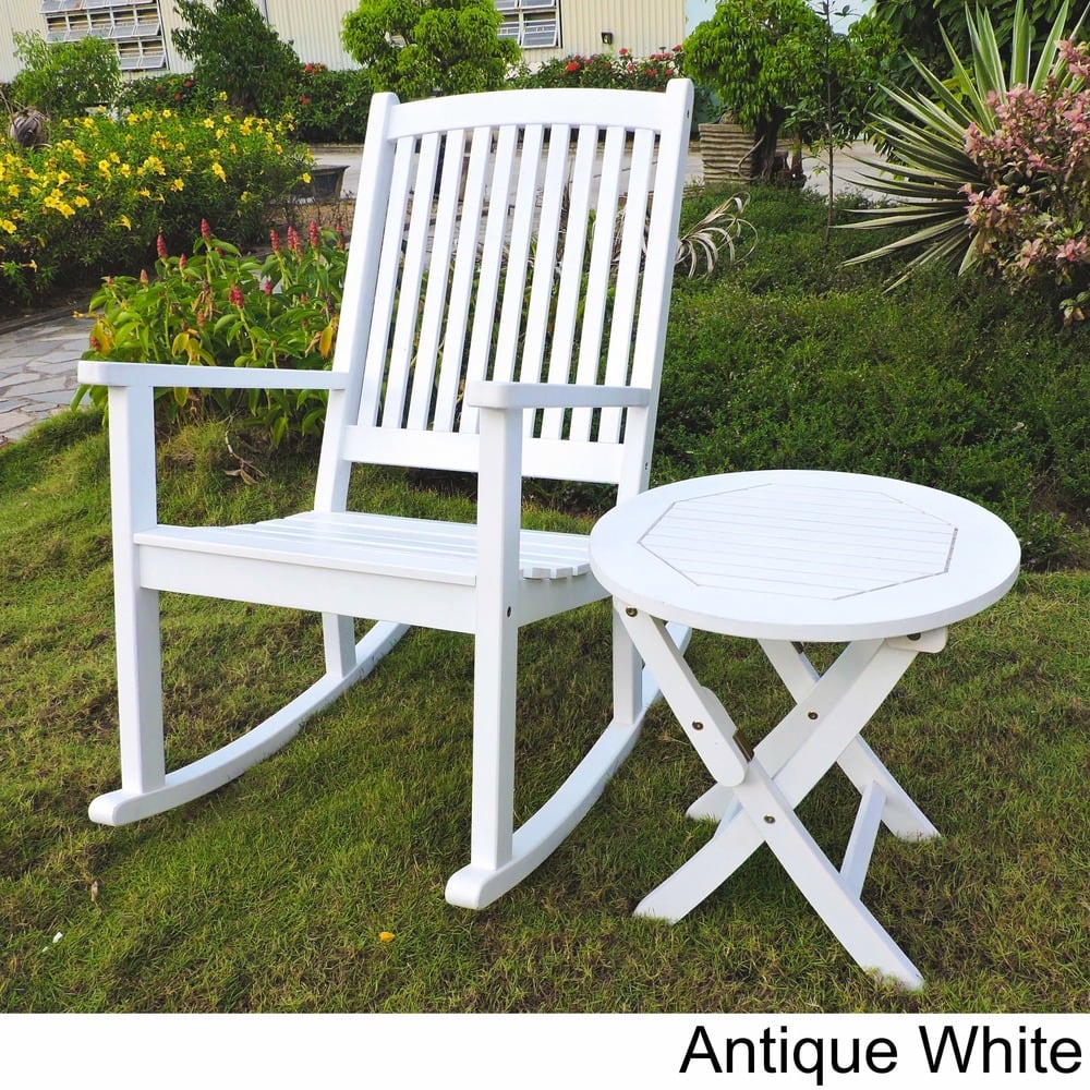 International Caravan Royal Fiji Painted Acacia Rocking Chair and Side Table Set