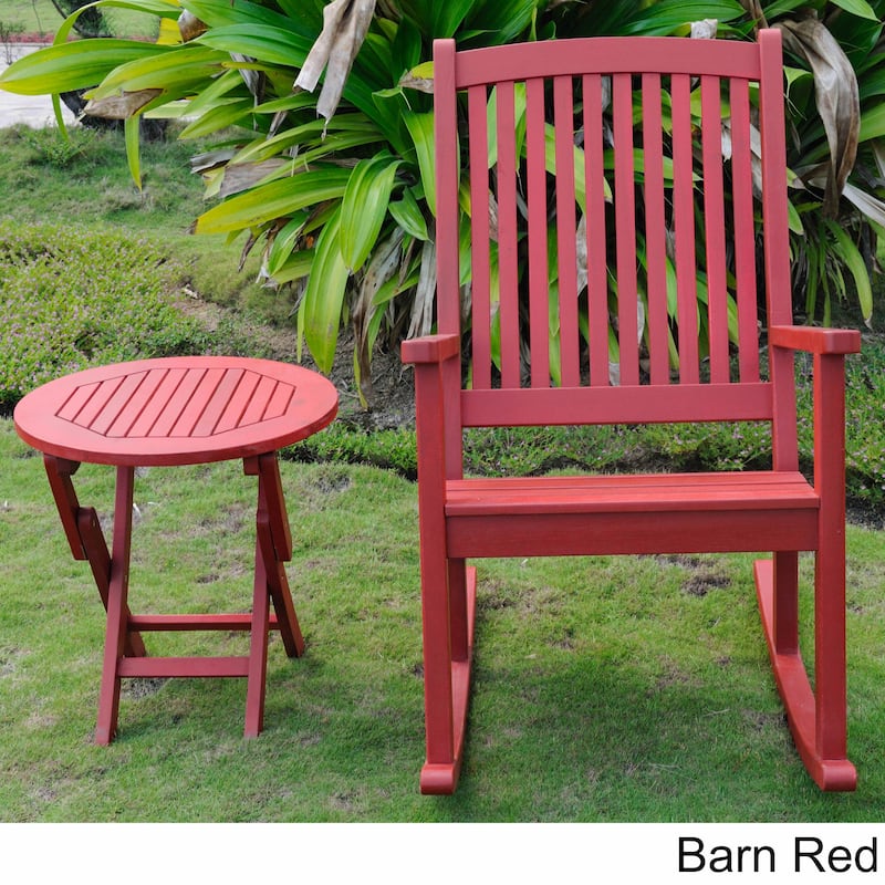 International Caravan Royal Fiji Painted Acacia Rocking Chair and Side Table Set - Red