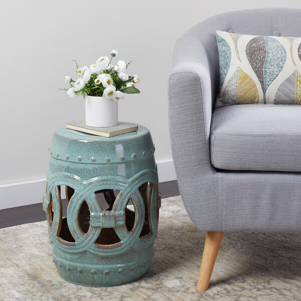Abbyson Moroccan Antiqued Turquoise Garden Stool