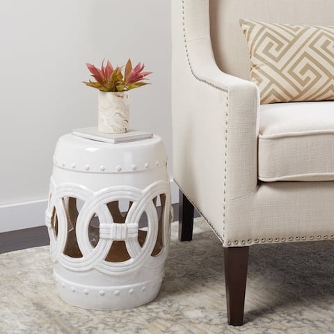 Abbyson Moroccan White Ceramic Garden Stool