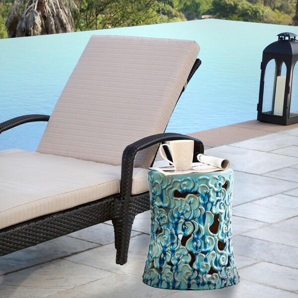 Abbyson Osla Antique Teal Ceramic Garden Stool