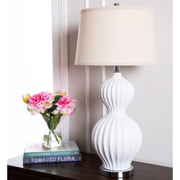 Abbyson Large White Fluted Large 32-inch Table Lamp