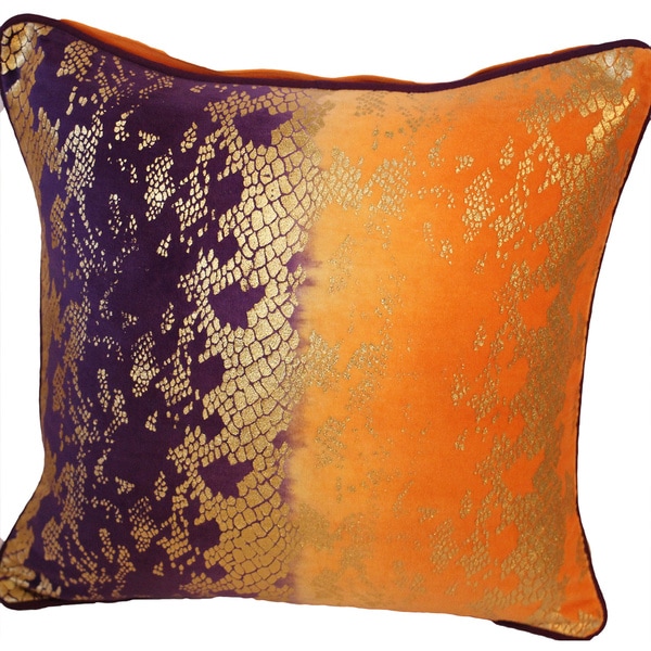 Auburn Textiles Blue/ Orange Foil Print Cotton Throw Pillow