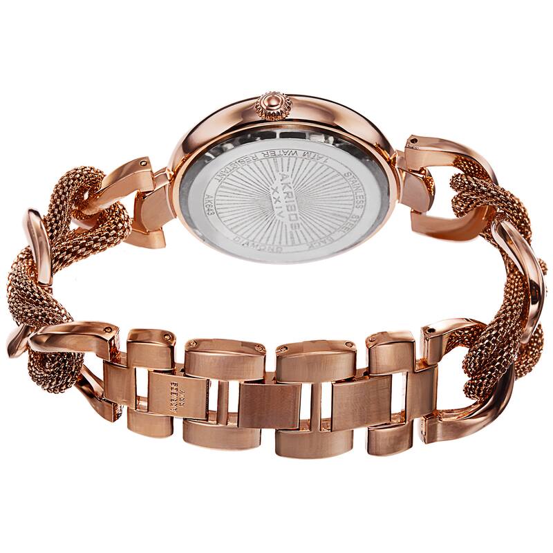 Akribos XXIV Women's Quartz Diamond Multifunction Rose-Tone Watch Set