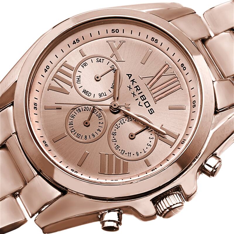 Akribos XXIV Women's Quartz Diamond Multifunction Rose-Tone Watch Set