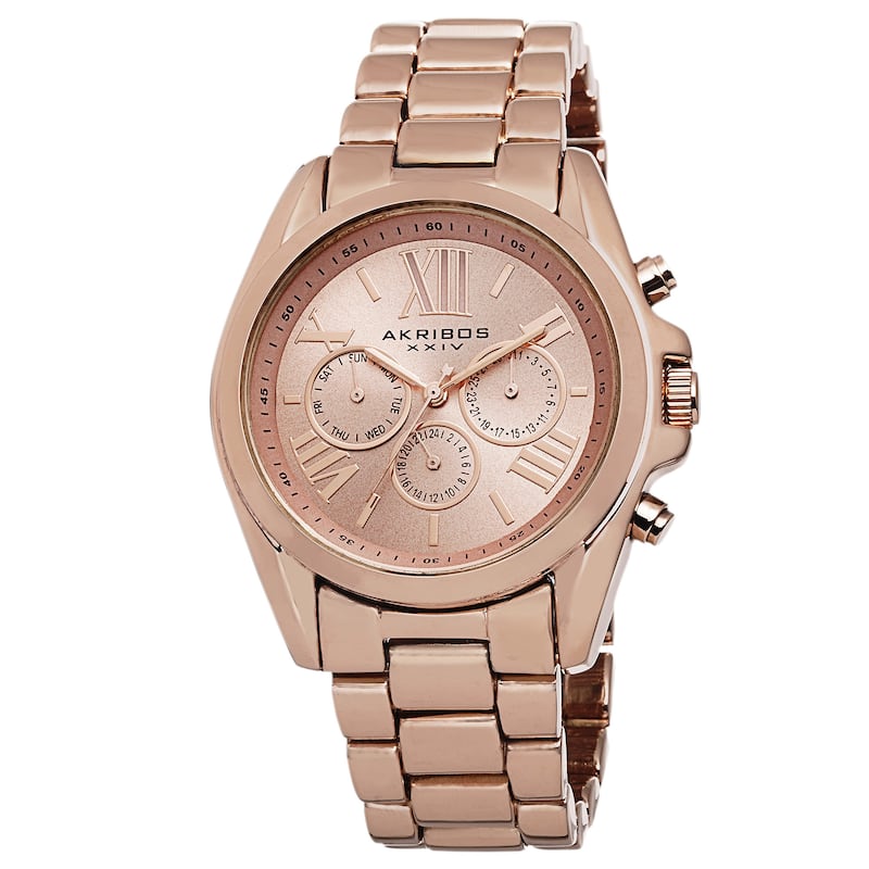 Akribos XXIV Women's Quartz Diamond Multifunction Rose-Tone Watch Set