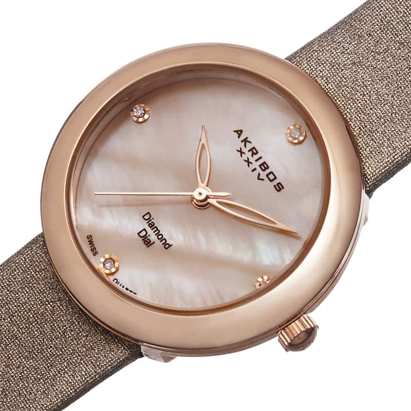Akribos XXIV Women's Quartz Diamond Multifunction Rose-Tone Watch Set
