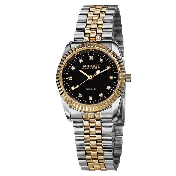 August Steiner Women's Diamond Markers Stainless Steel Two-Tone Bracelet Watch with FREE Bangle