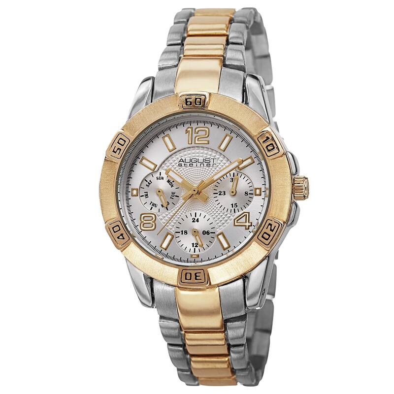August Steiner Men's Quartz Colorful Dial Multifunction Two-Tone Bracelet Watch