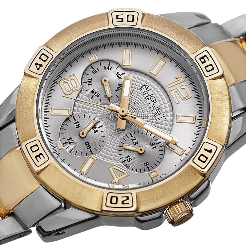 August Steiner Men's Quartz Colorful Dial Multifunction Two-Tone Bracelet Watch