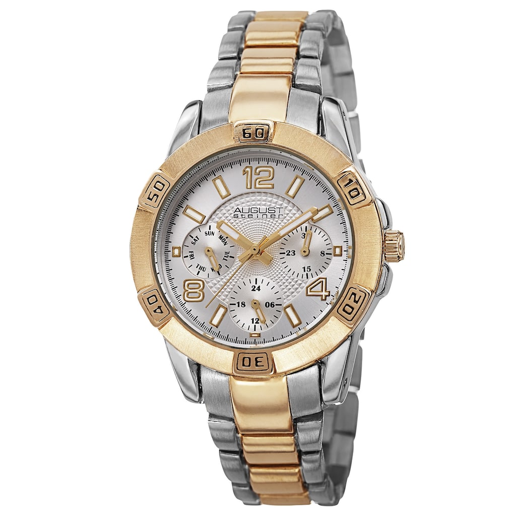 August Steiner Men's Quartz Colorful Dial Multifunction Two-Tone Bracelet Watch
