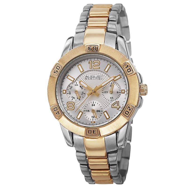 August Steiner Men's Quartz Colorful Dial Multifunction Two-Tone Bracelet Watch