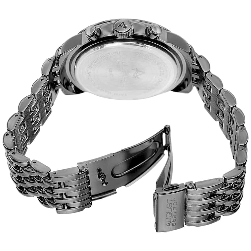 August Steiner Men's Swiss Quartz Dual Time Zone Multifunction Black Bracelet Watch