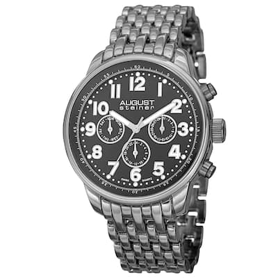 August Steiner Men's Swiss Quartz Dual Time Zone Multifunction Black Bracelet Watch