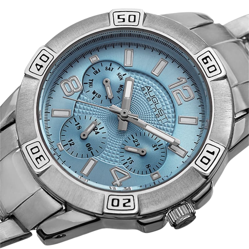 August Steiner Men's Quartz Colorful Dial Multifunction Silver-Tone Bracelet Watch