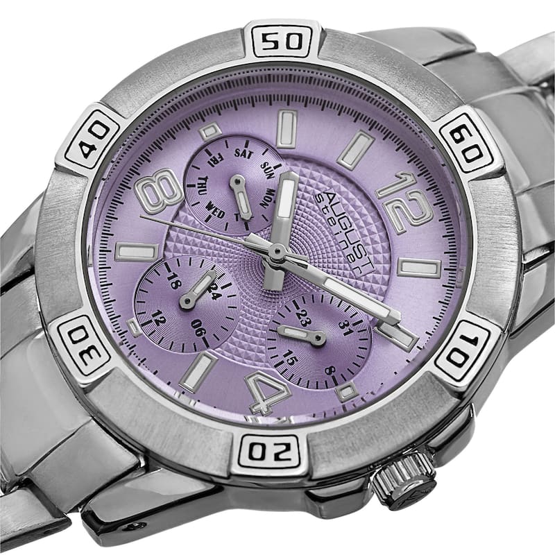 August Steiner Men's Quartz Colorful Dial Multifunction Silver-Tone Bracelet Watch