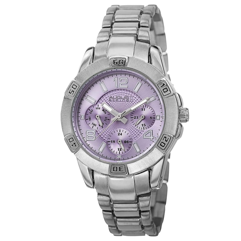 August Steiner Men's Quartz Colorful Dial Multifunction Silver-Tone Bracelet Watch