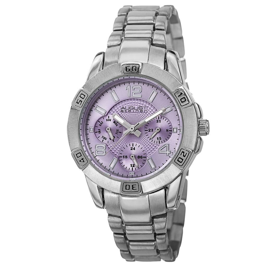 August Steiner Men's Quartz Colorful Dial Multifunction Silver-Tone Bracelet Watch