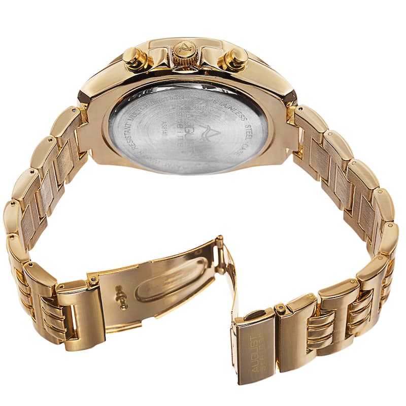 August Steiner Men's Swiss Quartz Dual Time Zone Multifunction Gold-Tone Bracelet Watch