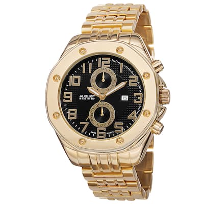 August Steiner Men's Swiss Quartz Dual Time Zone Multifunction Gold-Tone Bracelet Watch