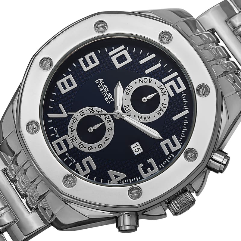 August Steiner Men's Swiss Quartz Dual Time Zone Multifunction Blue Bracelet Watch