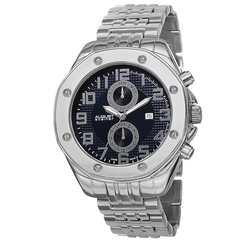 August Steiner Men's Swiss Quartz Dual Time Zone Multifunction Blue Bracelet Watch