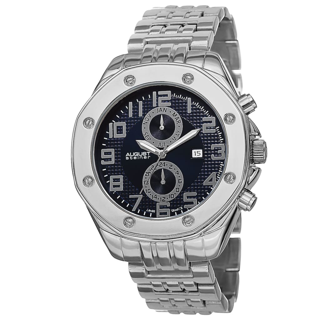August Steiner Men's Swiss Quartz Dual Time Zone Multifunction Blue Bracelet Watch