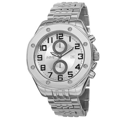 August Steiner Men's Swiss Quartz Dual Time Zone Multifunction Silver-Tone Bracelet Watch