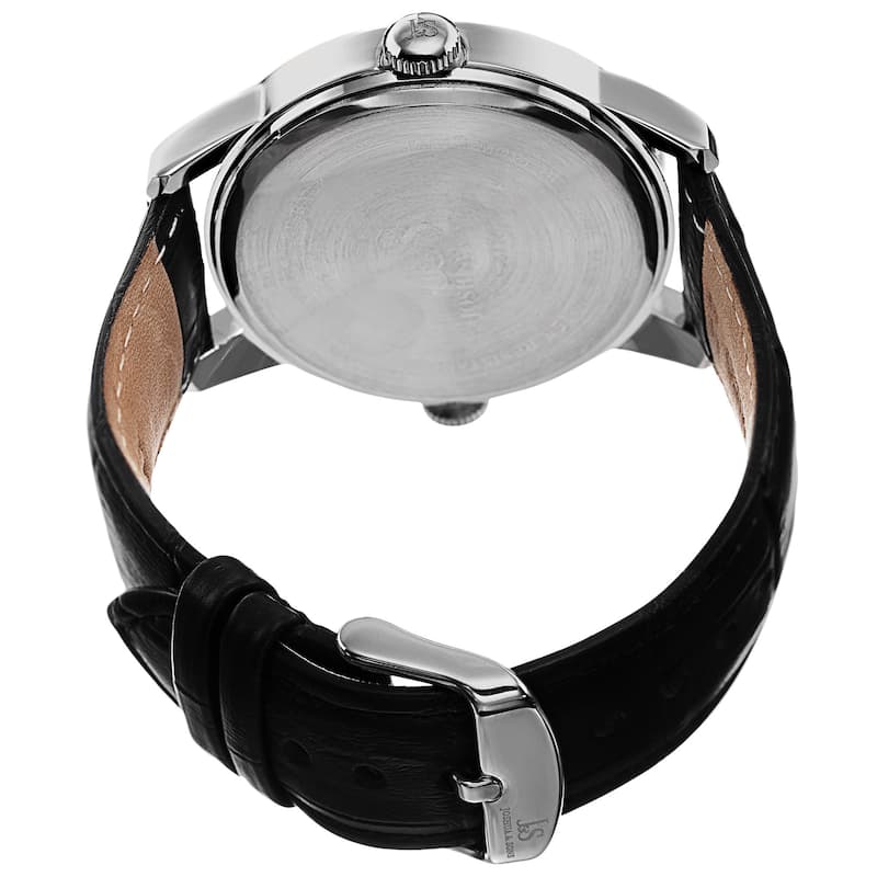 Joshua & Sons Men's Swiss Quartz Dual Time Zone Leather Silver-Tone Strap Watch