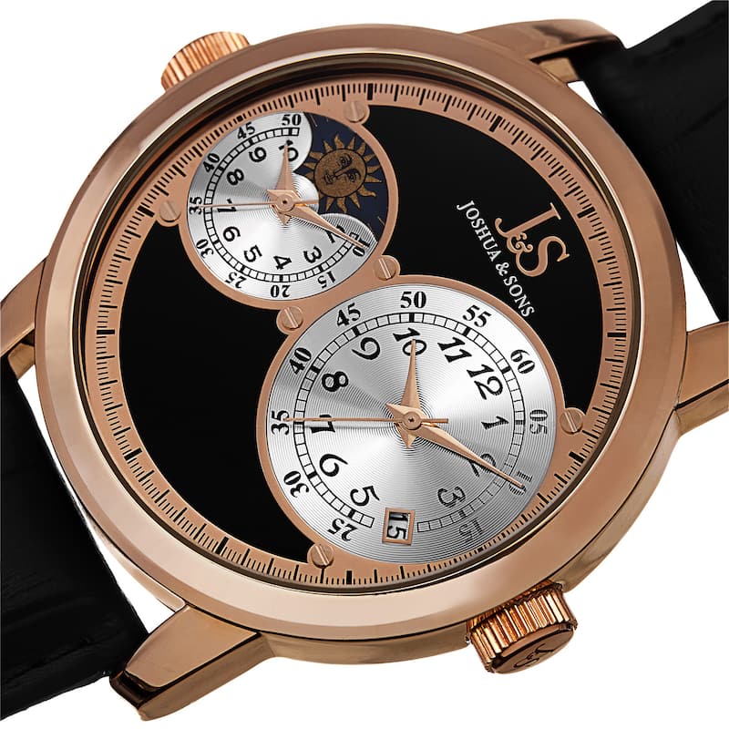 Joshua & Sons Men's Swiss Quartz Dual Time Zone Leather Strap Watch