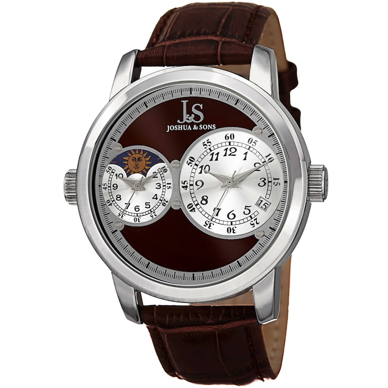 Joshua & Sons Men's Swiss Quartz Dual Time Zone Leather Strap Watch