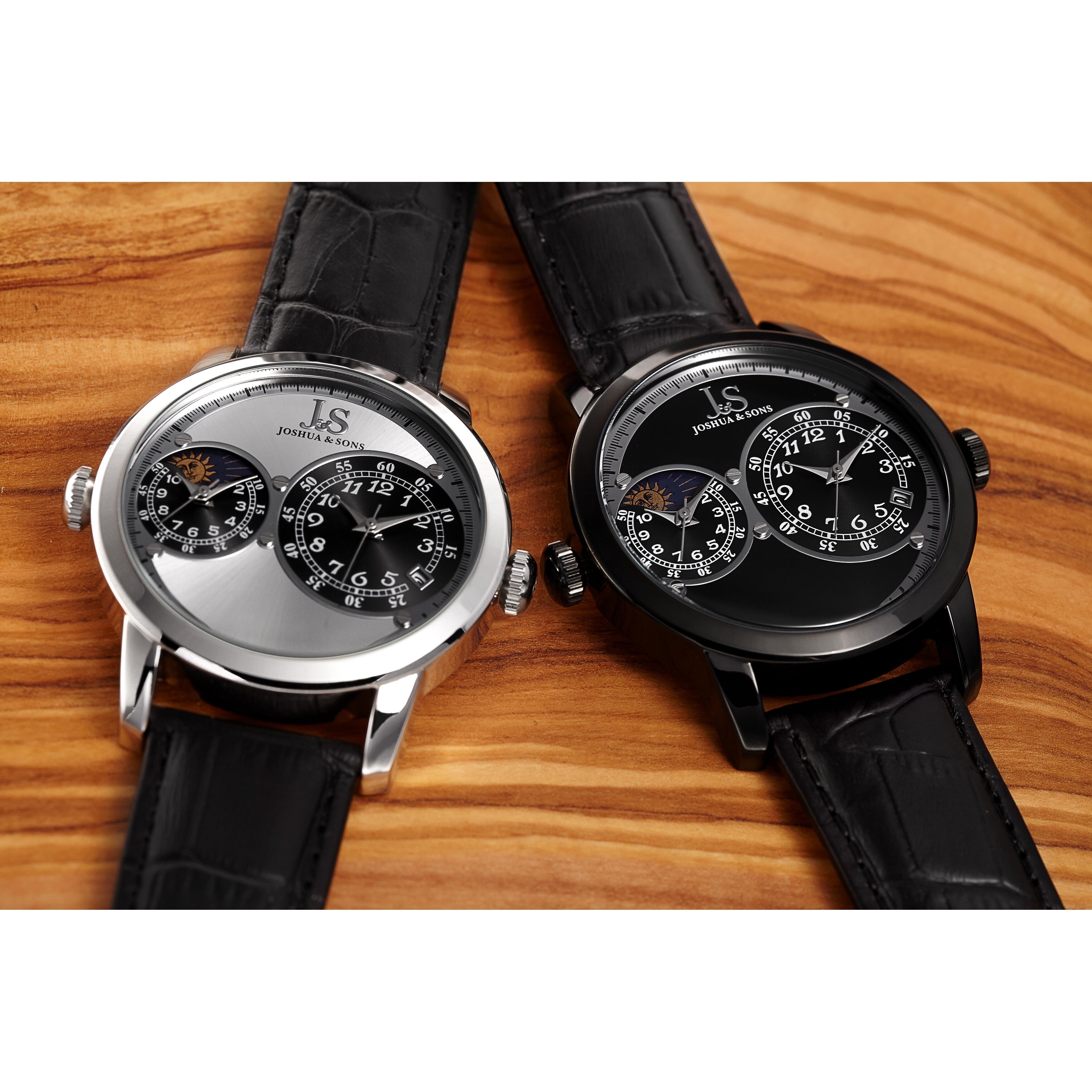 Joshua & Sons Men's Swiss Quartz Dual Time Zone Leather