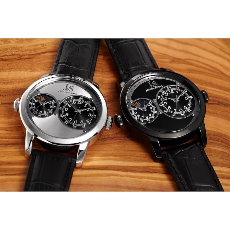 Joshua & Sons Men's Swiss Quartz Dual Time Zone Leather Strap Watch