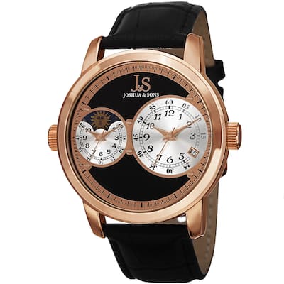 Joshua & Sons Men's Swiss Quartz Dual Time Zone Leather Strap Watch