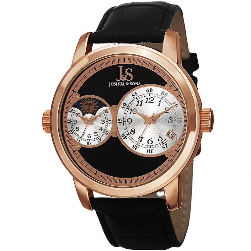 Joshua & Sons Men's Swiss Quartz Dual Time Zone Leather Strap Watch