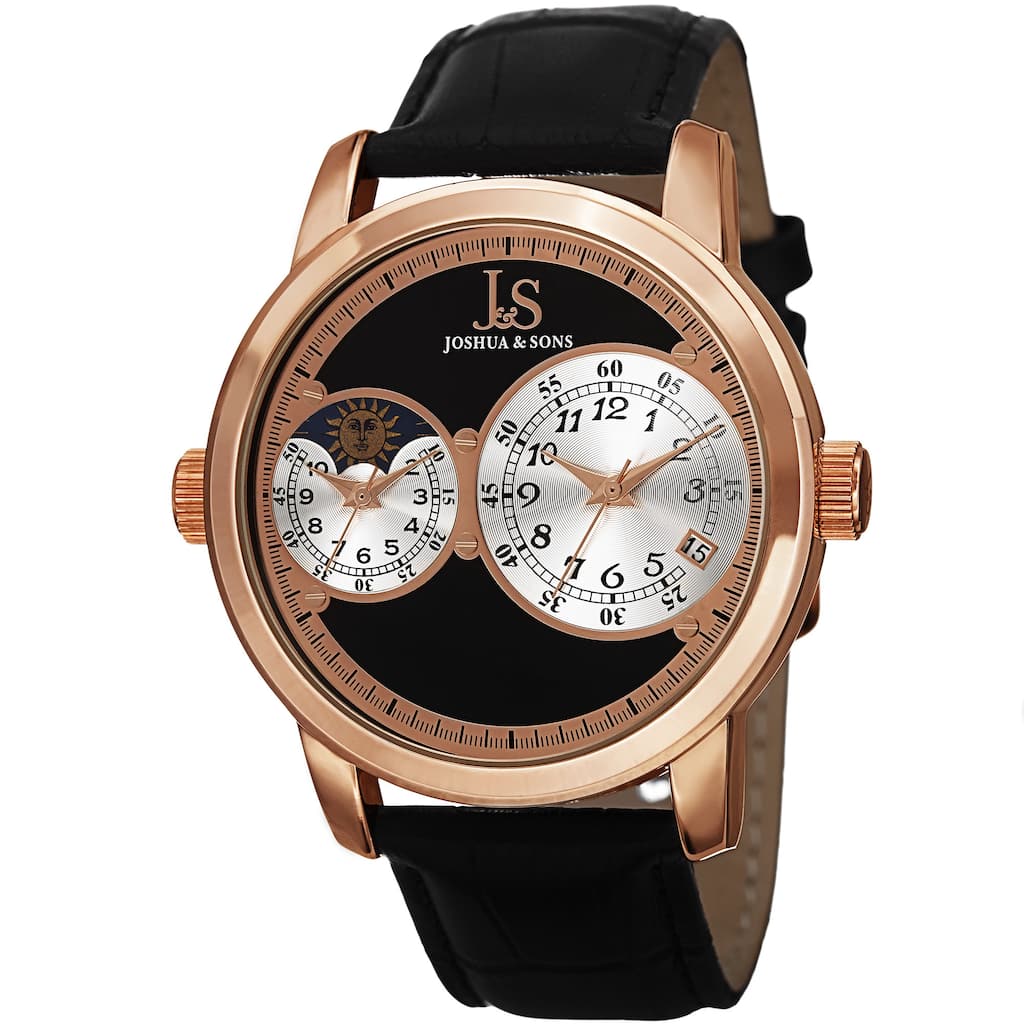 Joshua & Sons Men's Swiss Quartz Dual Time Zone Leather Strap Watch