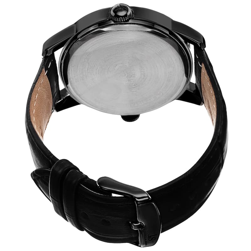 Joshua & Sons Men's Swiss Quartz Dual Time Zone Leather Black Strap Watch